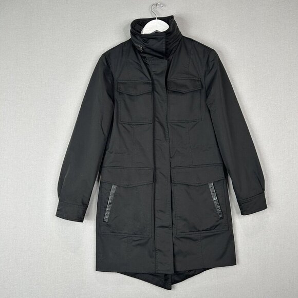 Mackage Womens Jacket Extra Small Black Taryn-N Utility Leather Trim Trench Coat - Picture 1 of 16